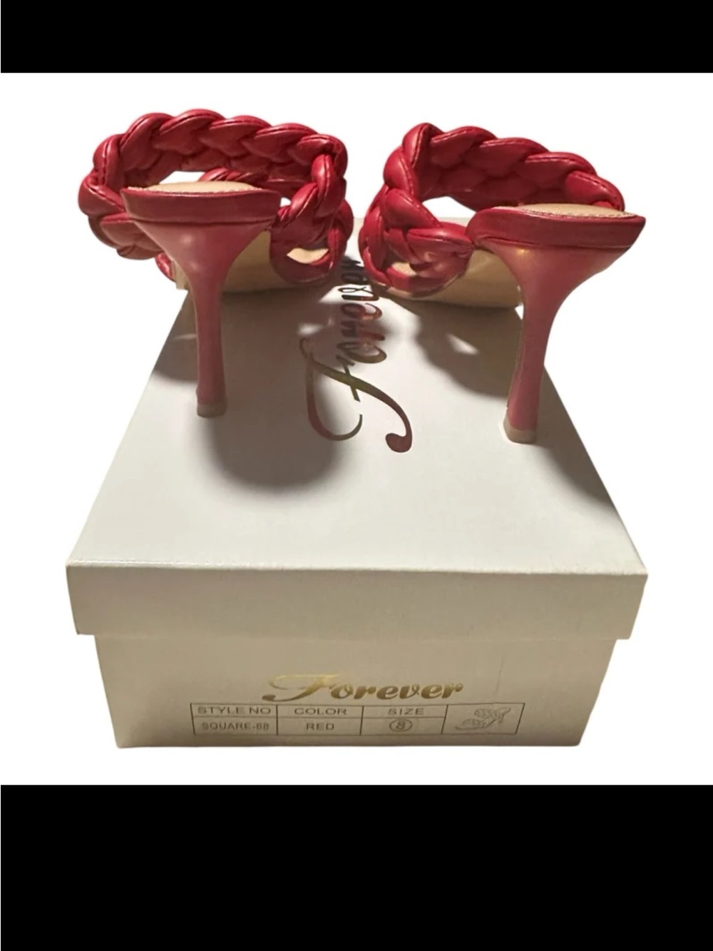 NWT Red Braided Heeled Sandals Square Toe & Slip-On Style Forever square 68. - Picture 5 of 7